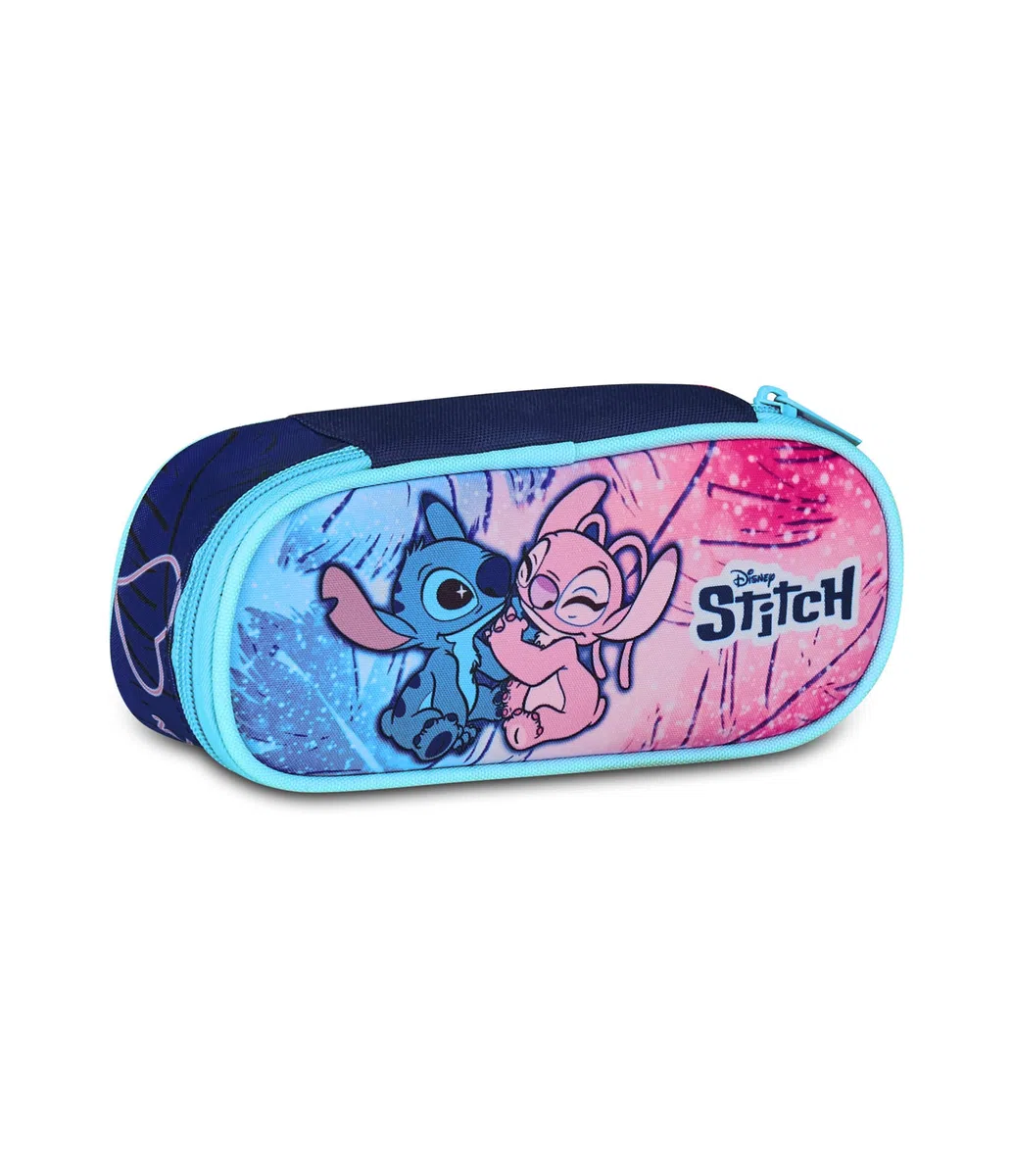 Seven Portapenne Lilo & Stitch Scuola Round Plus, Celeste e Rosa, Astuccio Ovale Con Elastici e Tasca Per Penne, Matite e Accessor, Scuola Elementare e Media, Bambina e Ragazza
