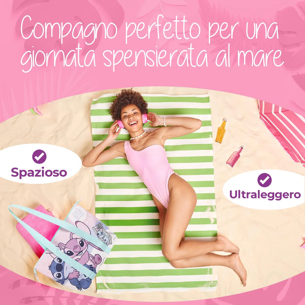 Borsa Stitch Regalo per Bambina e Ragazza – Grande Borsa Mare con Zip – Perfetta per Spiaggia e Vacanze