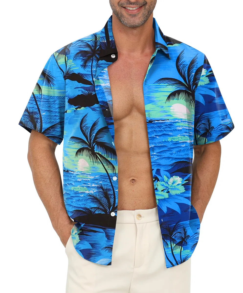 Camicia Hawaiana da Uomo – Camicia Hawaiana da Uomo con Bottoni, Camicie Floreali Stampate Casual a Maniche Corte