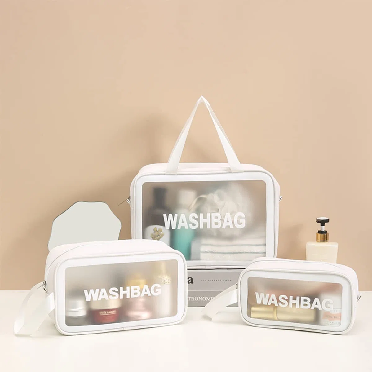 LEcylankEr Beauty Case da Viaggio Trasparente Set, Trousse Trucchi Donna, Borsa da Toilette in PU-PVC (Bianco)