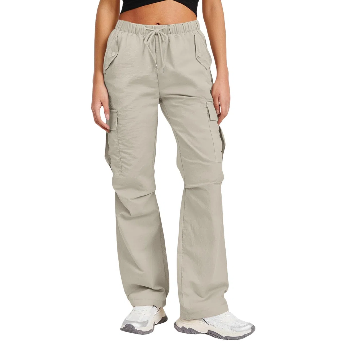 Pantaloni cargo da trekking da donna, impermeabili, con coulisse, a vita alta, gamba larga con 8 tasche, per trekking in montagna e avventure all'aperto