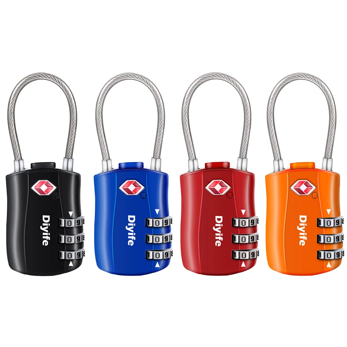 Lucchetti per Valigie, [4 PCS] Diyife TSA Lucchetti per Bagagli,TSA Lucchetti, 3 Cifre Codice Serratura TSA per Viaggio Custodia,Valigie, Armadietti (Nero, Blu, Rosso, Arancia)