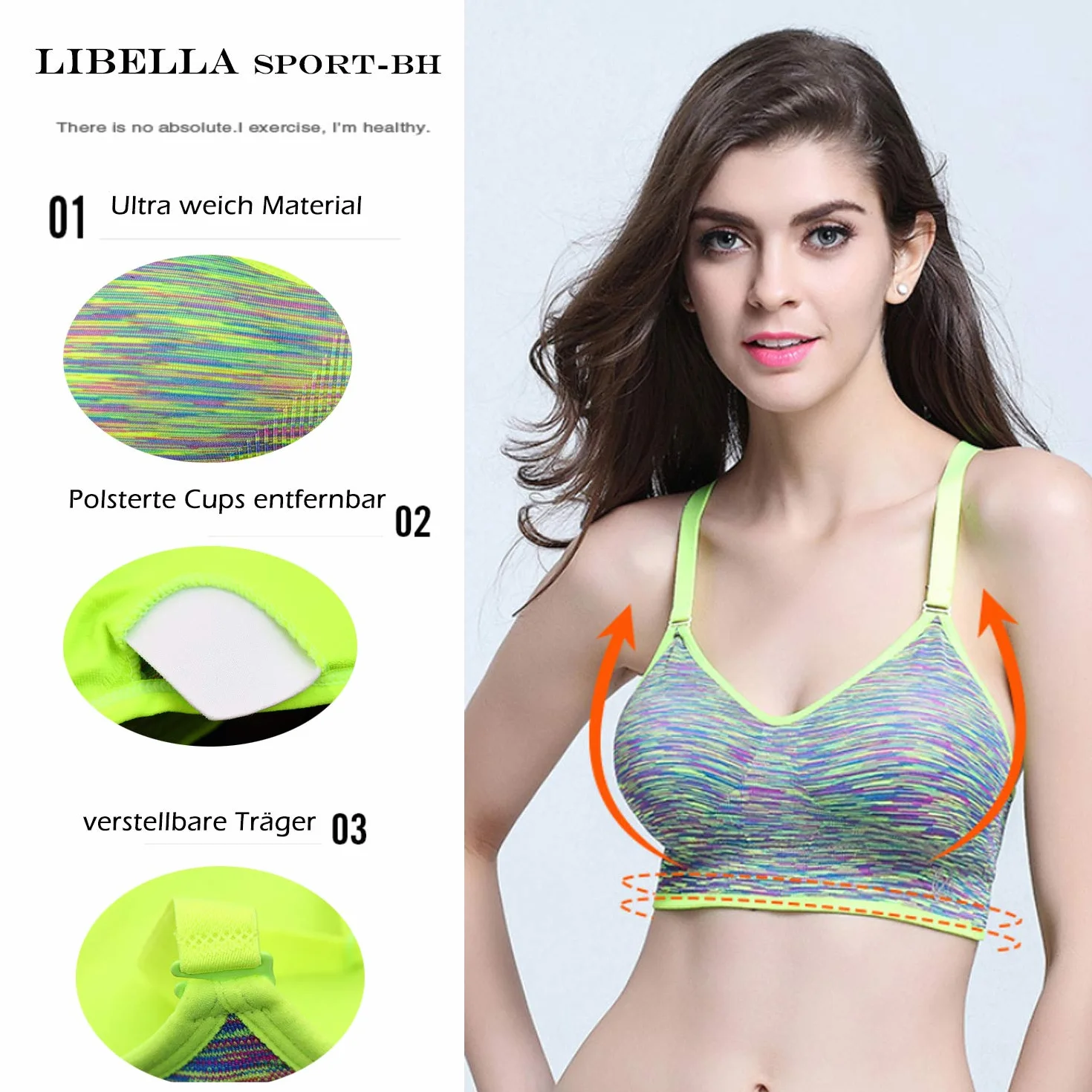 Libella Donne Reggisegno Push Up Bustier Sostegno Forte Imbottito Senza Cinturino Fitness Top di Sport 3714