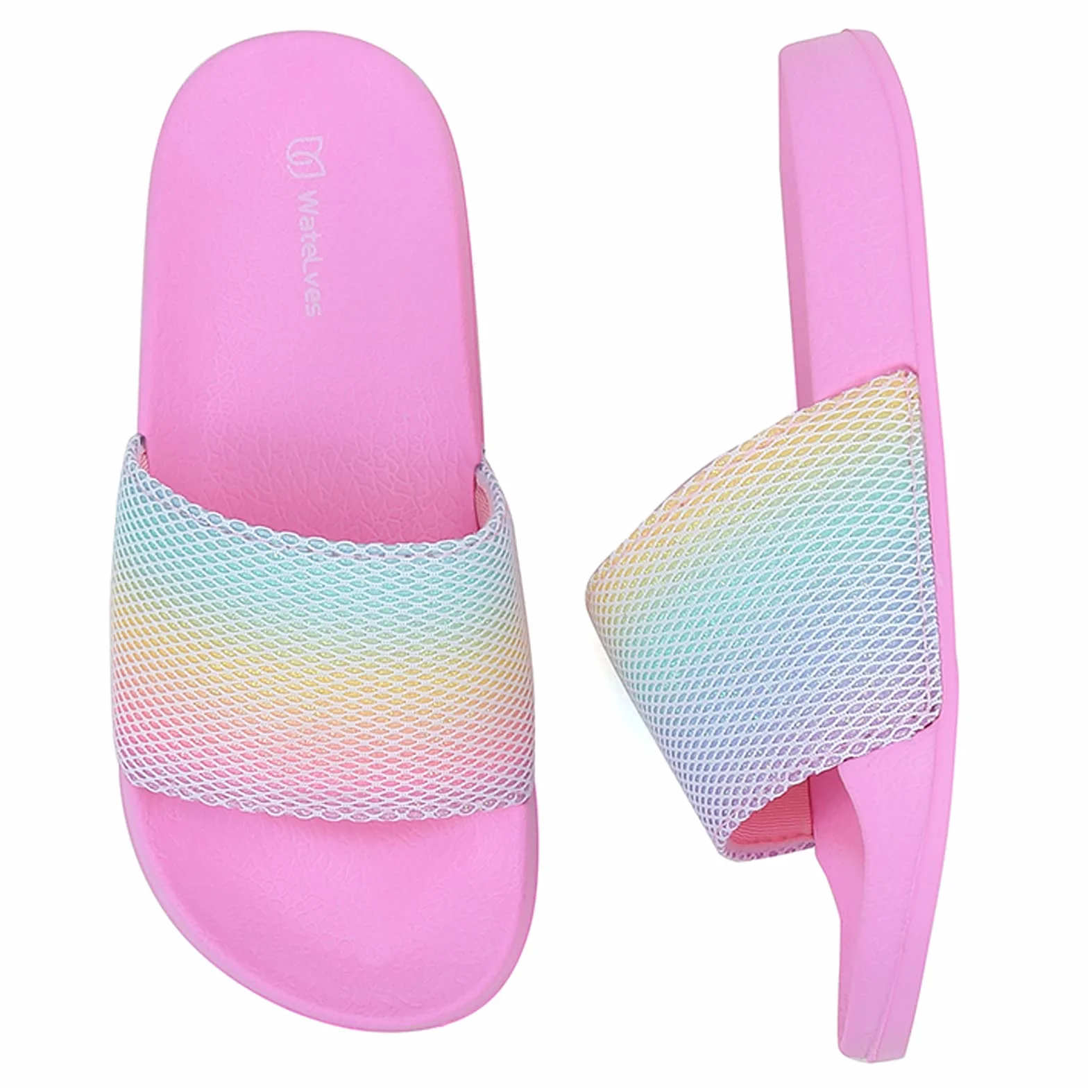 WateLves Ciabatte Bambina Estive Ciabatte Spiaggia e Piscina Antiscivolo Bambino Ragazzi e Ragazze Pantofole da Interno da Esterno a Punta Aperta(Arcobaleno 26/27EU)