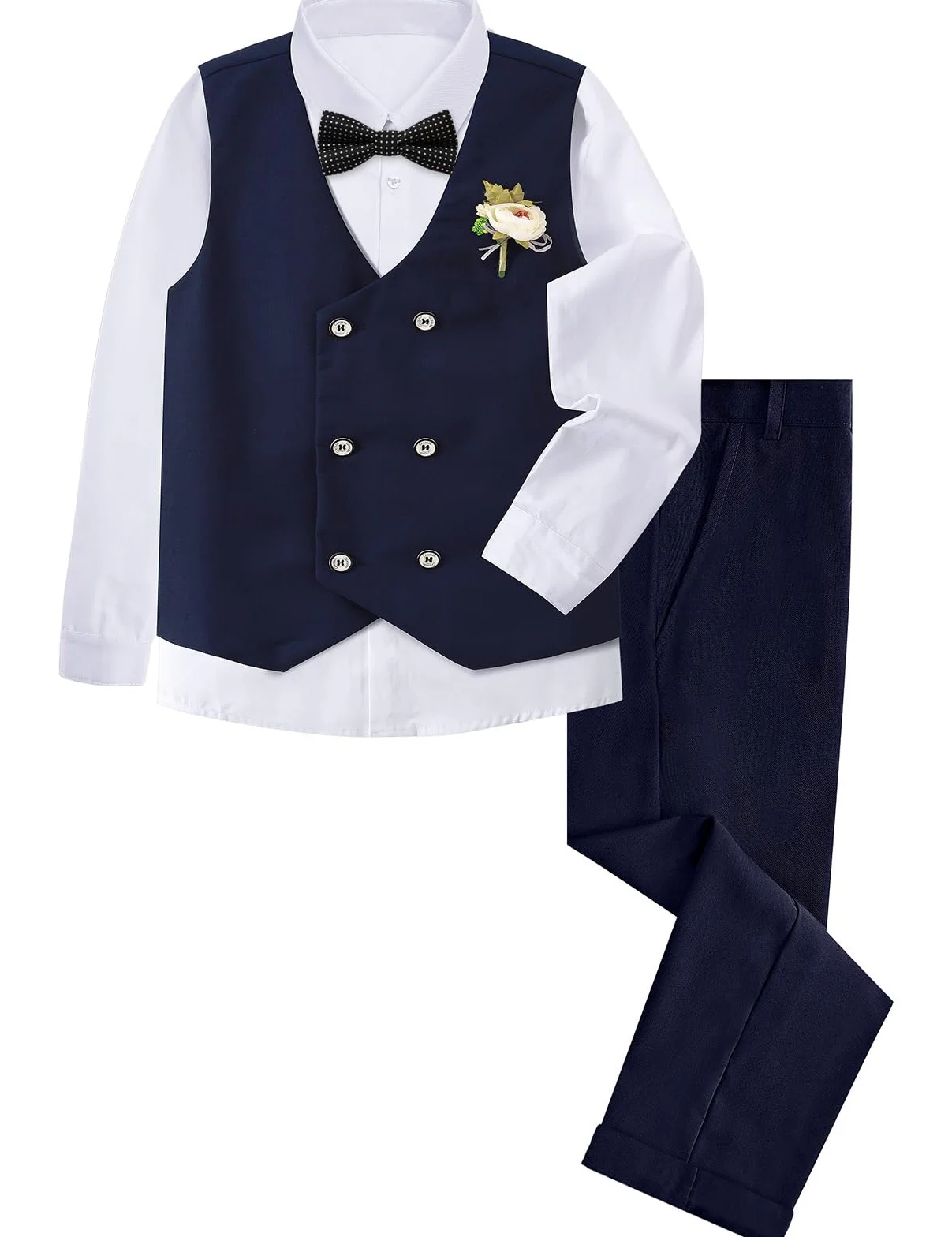 mintgreen Set da 4 pezzi per bambini, gilet, camicia, pantaloni e papillon, 6-14 anni