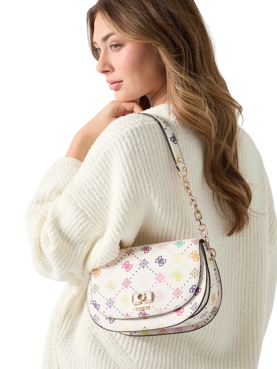 GUESS borsa a tracolla Emelie Logo Flap Shoulder Bag Multi Logo bianco