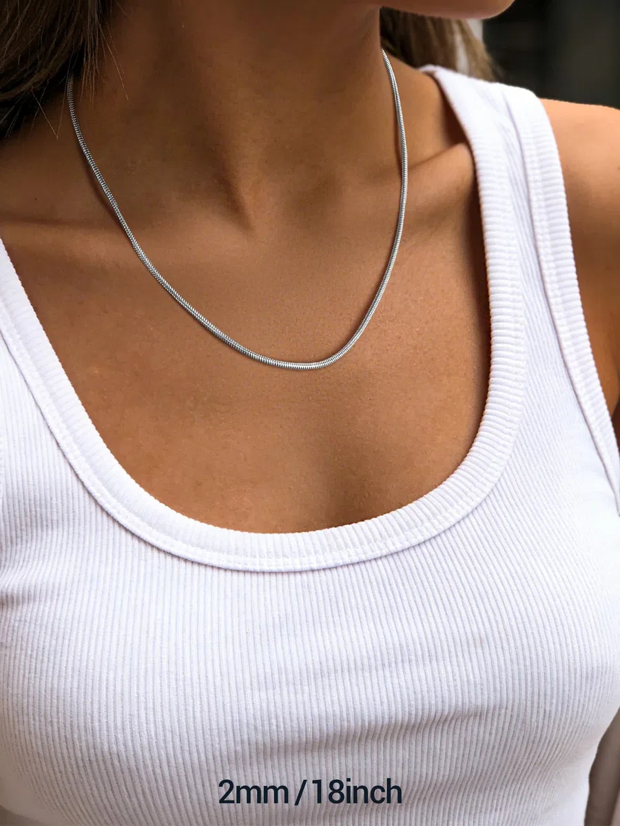 PROSTEEL Collana Serpente 2MM 16-30 Pollici Collana Uomo Acciaio Donna Argento Serpentina Agile Catenina Versatile Solo o Impilato in 316L Acciaio Inox