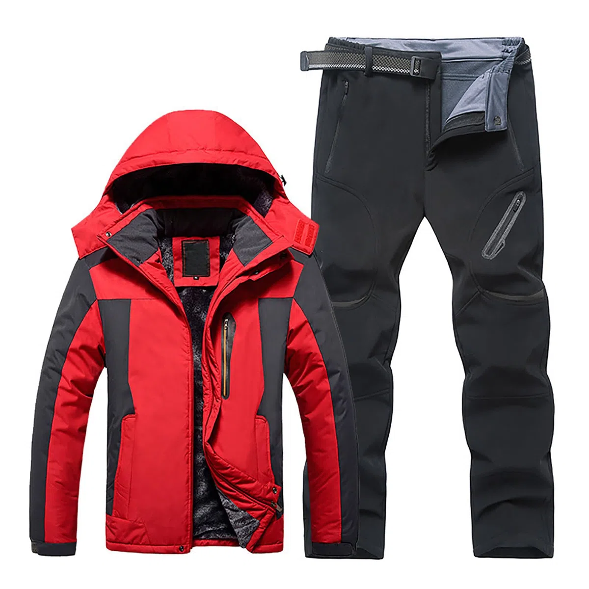 Generisch Tuta da sci da uomo, 2 pezzi, antivento, da neve, con cappuccio, impermeabile, da sci, da uomo, invernale, da sci e da sci, per sport all'aria aperta, per sci e sci