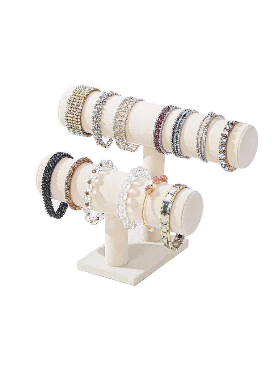 Coward Espositore a 2 ripiani per bracciali, collane, bracciali, orologi, organizer per gioielli, per donne e ragazze (velluto beige)