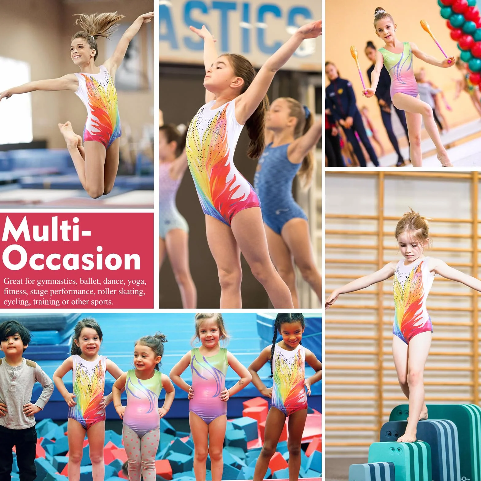 Body da ginnastica per ragazze, senza maniche, con brillantini, per danza classica, ginnastica, atletica, per ragazze 5-14 anni