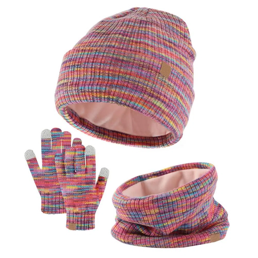 Lifup 3 Pezzi Bambini Inverno Beanie Cappello Sciarpa Guanti Set, Scaldacollo Set Sciarpa Cofano Caldo Pile Lavorato a Maglia per 4-10 Anni Ragazzi Ragazze