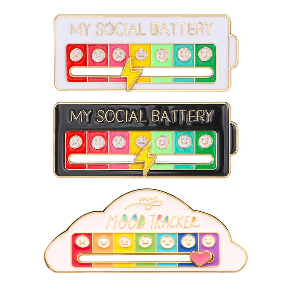 2 Pezzi My Social Battery e 1 Pezzi Mood Tracker, My Social Battery Spilla dell'Umore da 7 Giorni Spilla di Espressione Creativa Carina