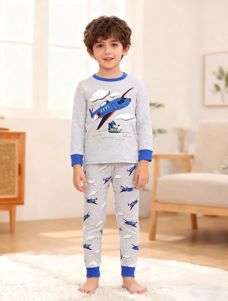 Pigiama per Bambini Ragazzo Dinosauro Manica Lunga Cotone Inverno Natale Abbigliamento da Notte 3-9 Anni