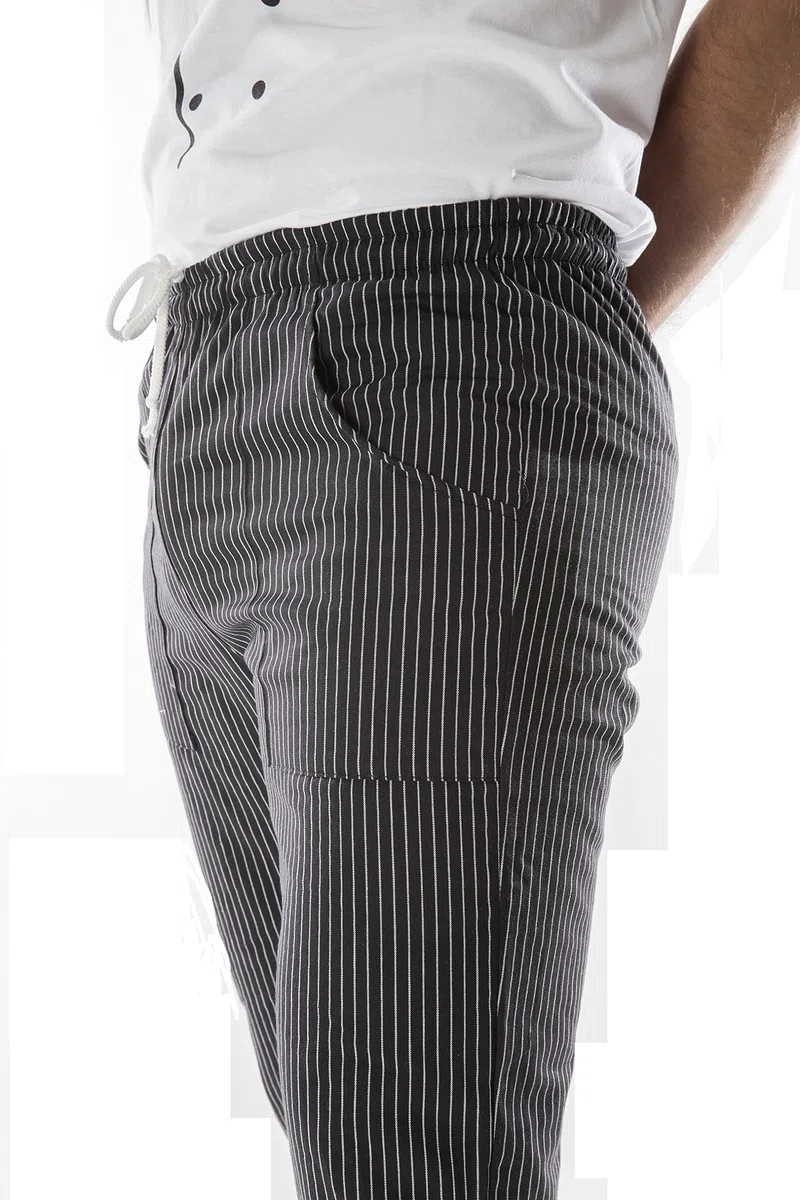 JOBLINE Pantalone da Lavoro Unisex gessato con Elastico e Laccio Misto Cotone Chef, Cuoco, Catering tg. XS - 4XL