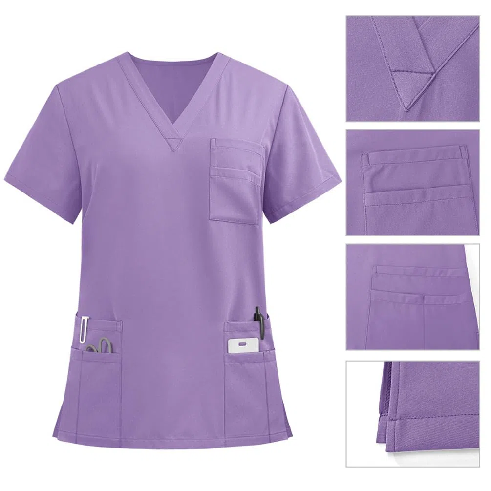 M&Catree Divisa Sanitaria Donna Uniforme Medico Set con Casacca Scollo a V e Pantalone da Jogging Multitasche