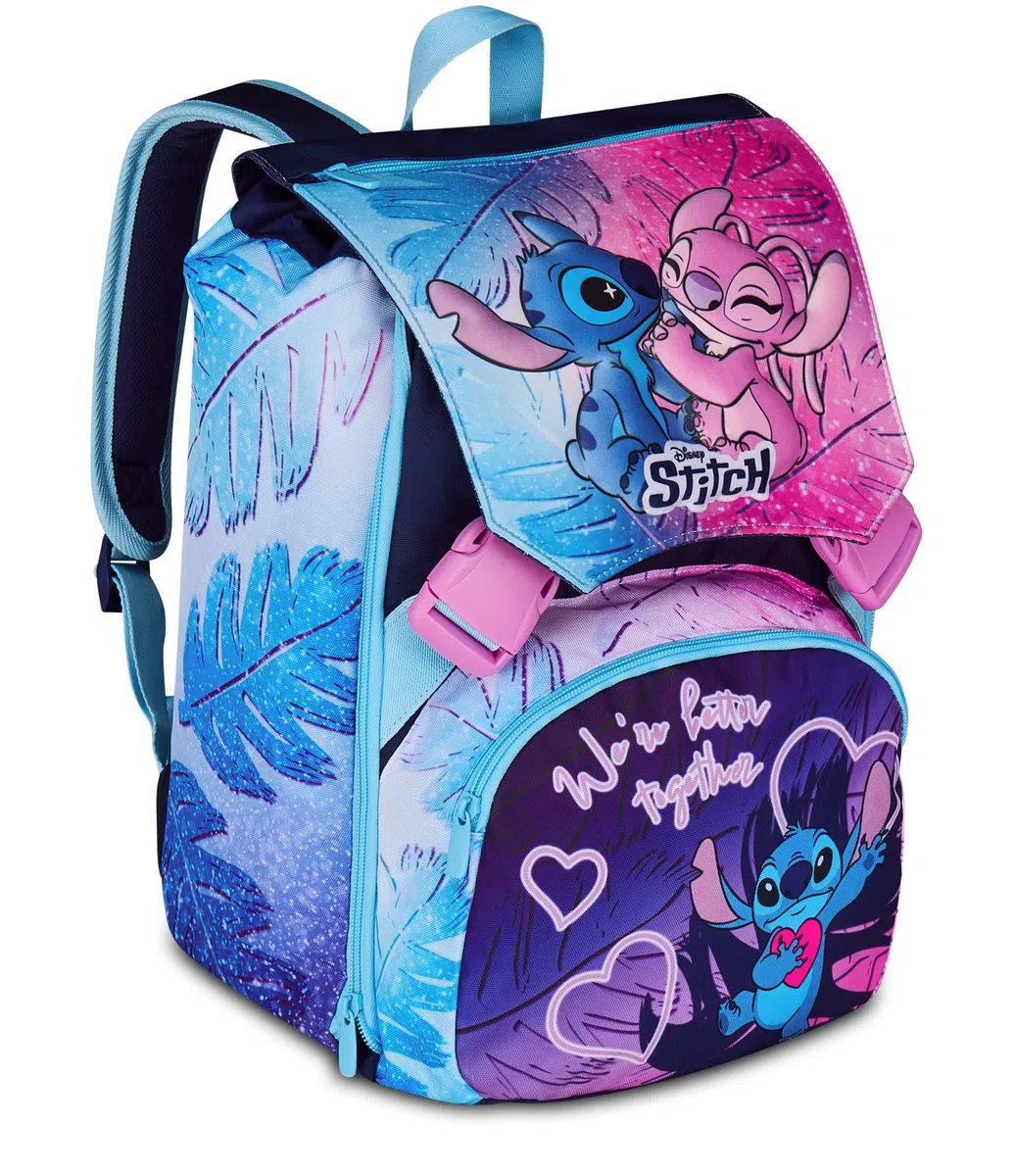 Seven Zaino Doppio Lilo & Stitch Scomparto Estensibile, Lilla, Maxi Capienza, Schienale Preformato, Bambina, Scuola Elementare