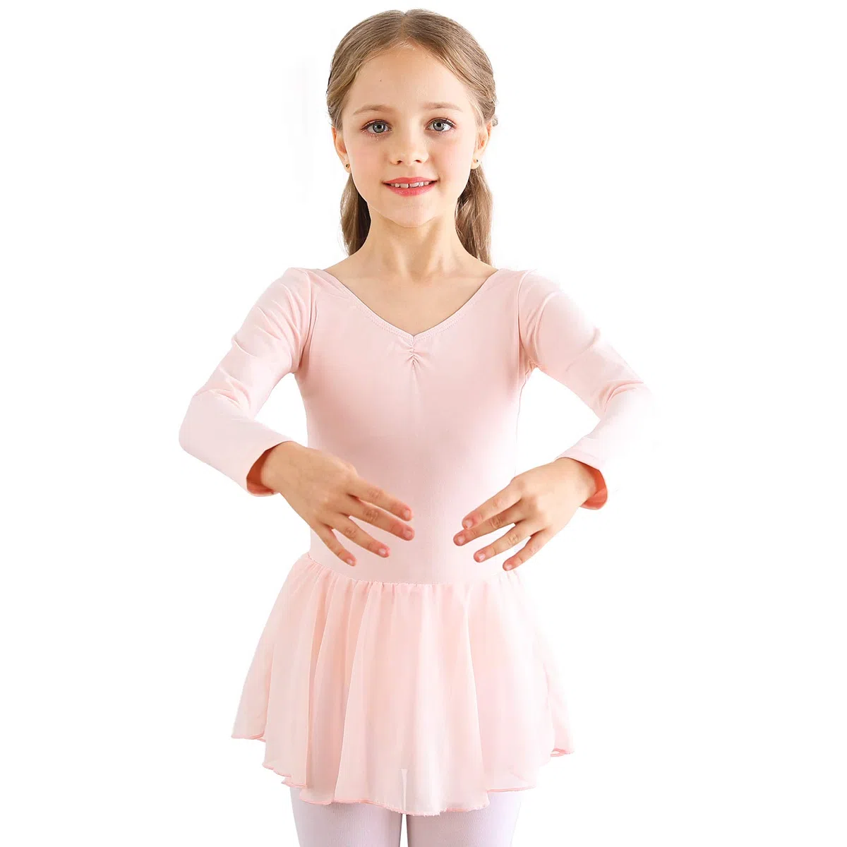Bezioner Ragazza Balletto Leotard Vestito Danza Tutu Body Ginnastica Manica Lunga con Chiffon Gonna