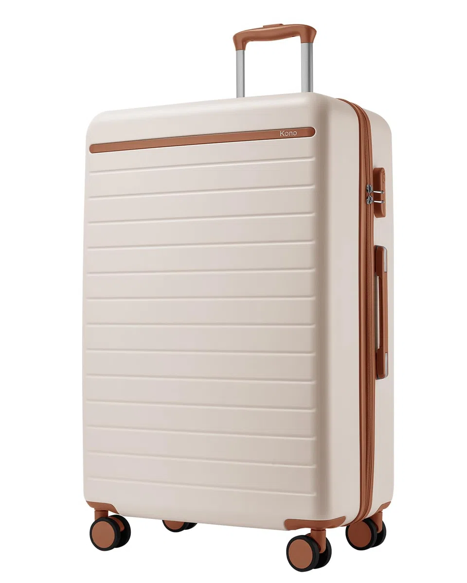 Kono Valigia Grande 76.5cm, Valigia da Viaggio Grande 23kg in Composito ABS+PC, Equipaggio Mano con 4 Ruote, Bianco
