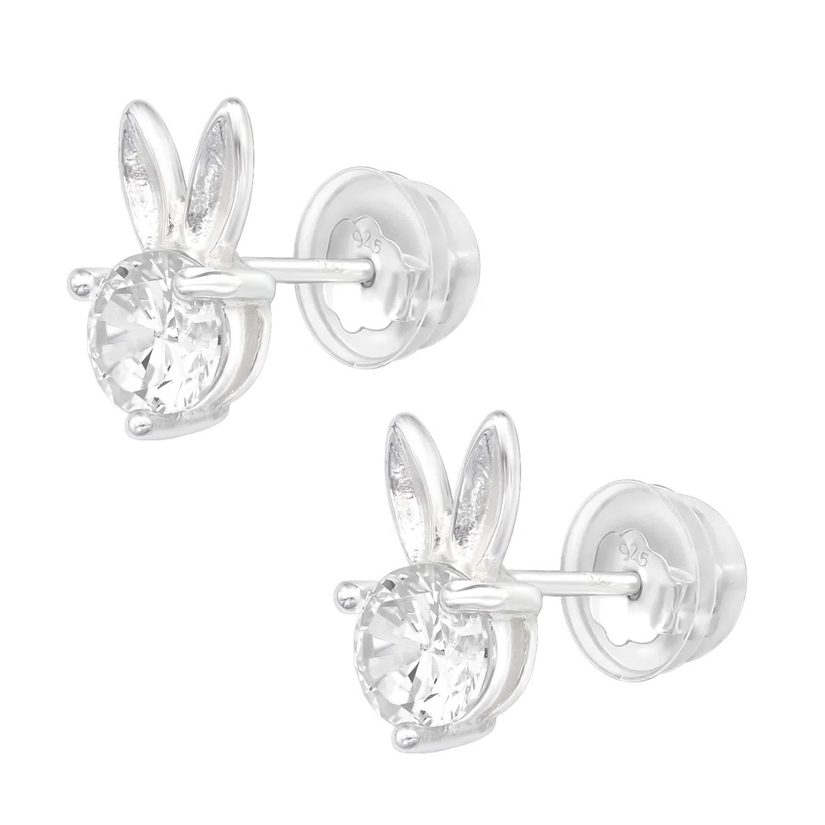 Laimons - Orecchini da bambina a forma di coniglio, con zirconi, 10 x 5 mm, in argento Sterling 925