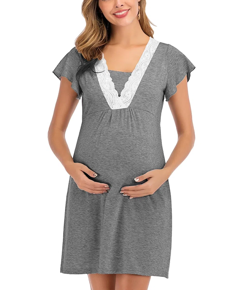 SHEKINI Camicia da Notte Premaman Donna Manica Corta Abbigliamento maternità Confortevole per Il Post Parto