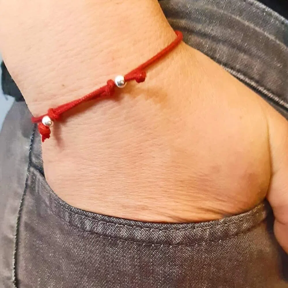 Bracciale con filo rosso del destino (2), Cotone e argento sterling