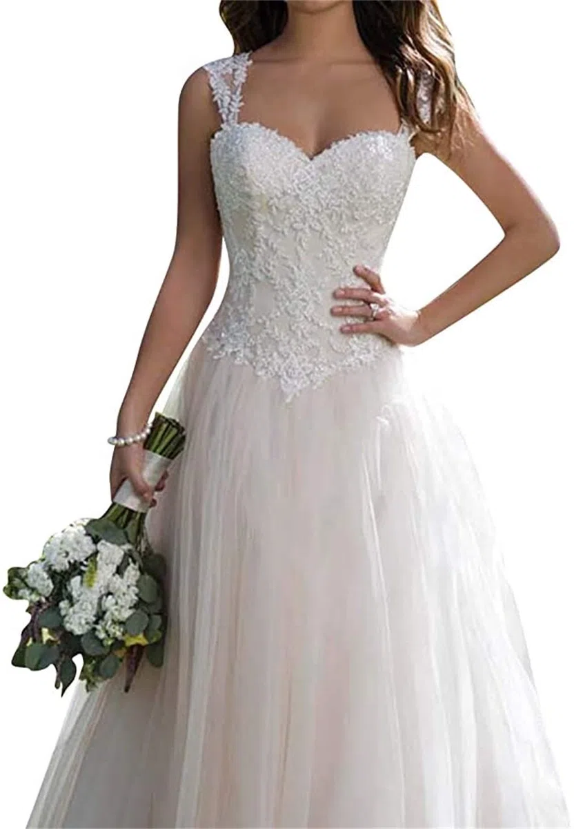 Abito da Sposa Lungo in Pizzo Abito da Sposa Una Linea Sweetheart Tulle Abito da Sposa