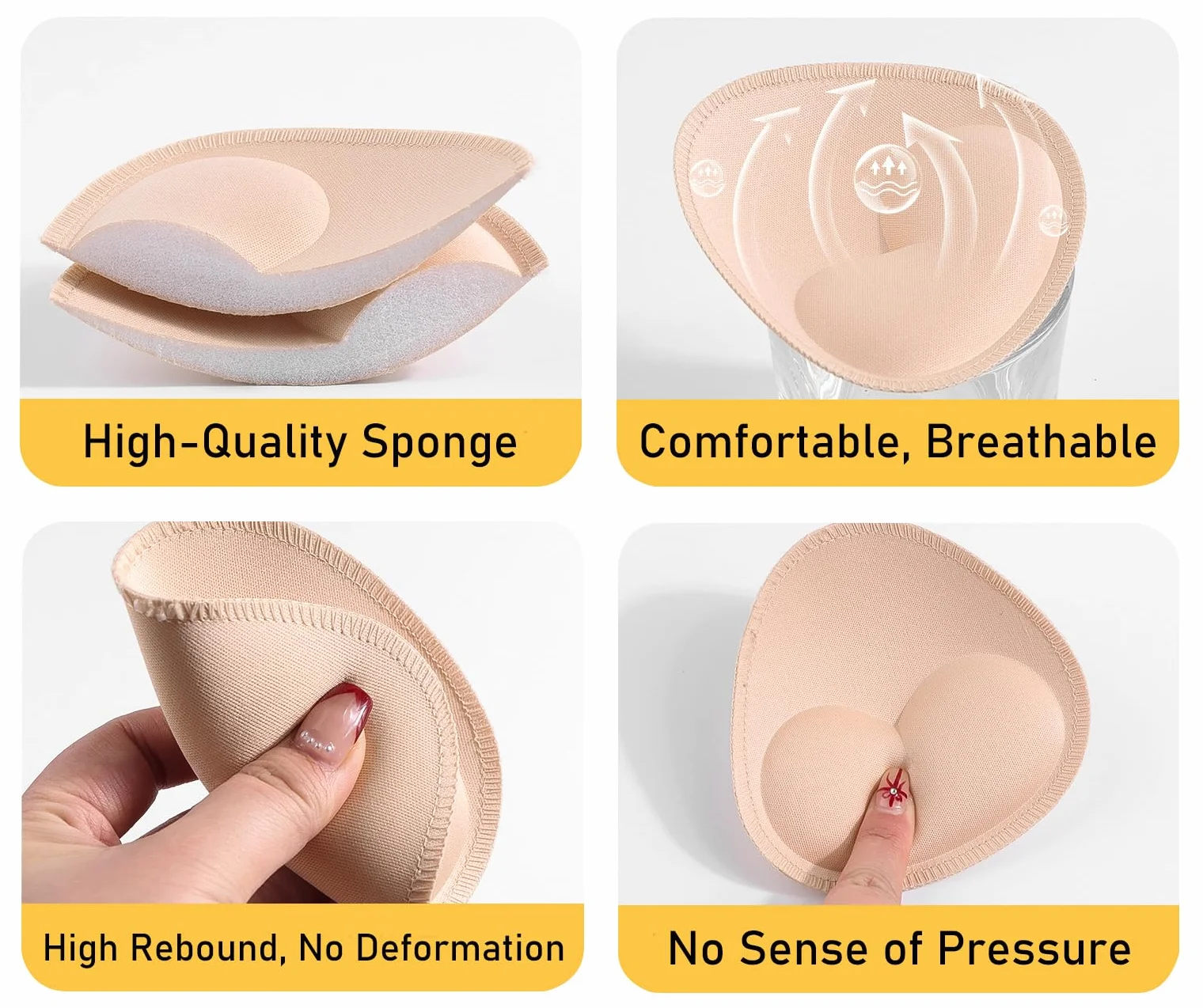 Imbottitura Reggiseno, 3 Paia Imbottitura Cuscini Push Up, Imbottiture Coppa per Reggiseni, Triangolo Spugna Push Up Imbottitura da Coppe per Costumi da Bagno & Abiti & Bikini
