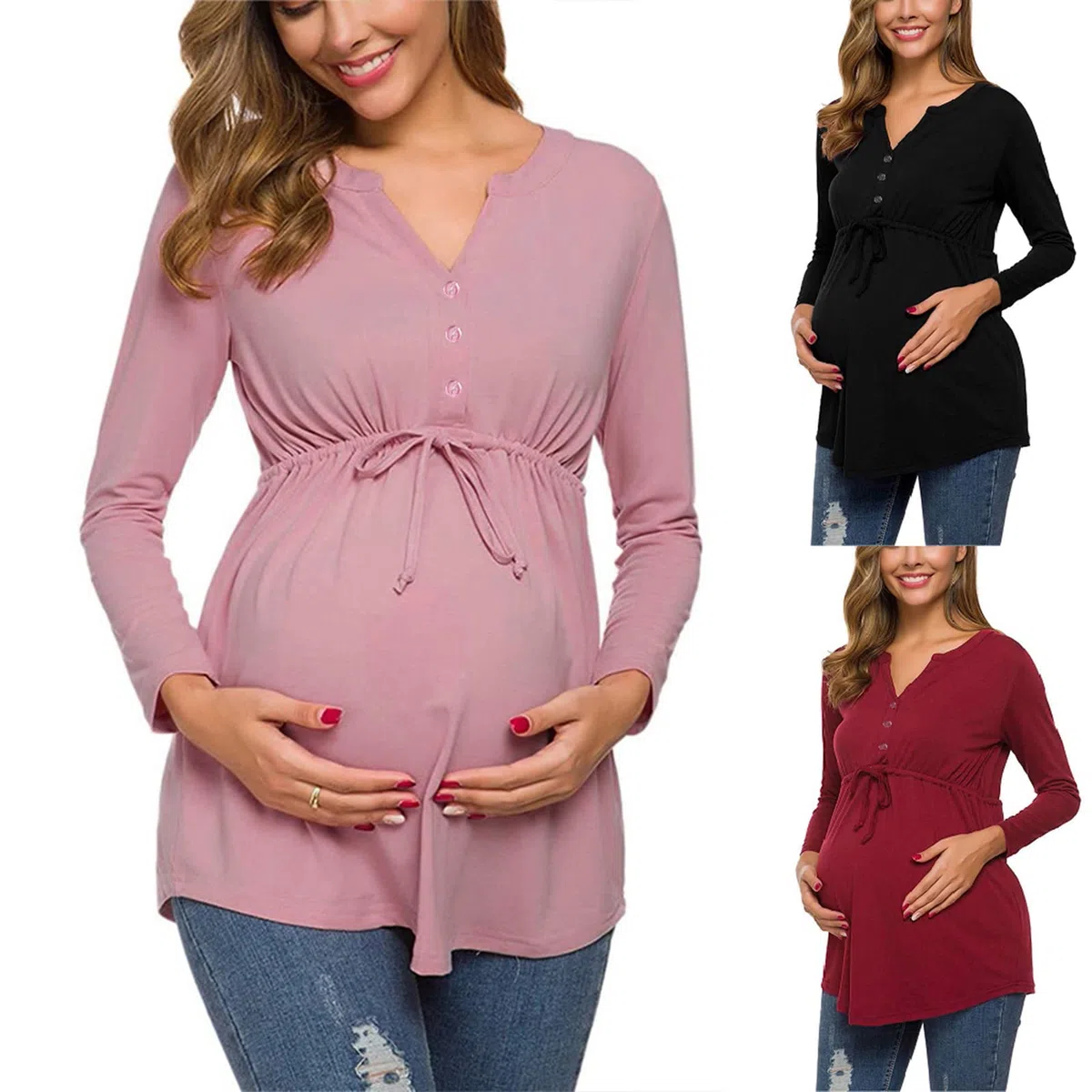 Premaman Top L'Allattamento al Seno Donna Felpa Premaman Allattamento Maglia Trasparente con Maniche Lunghe per Gravidanza T-Shirt maternità in Cotone Magliette di maternità Donna Bluse Camicetta Tops