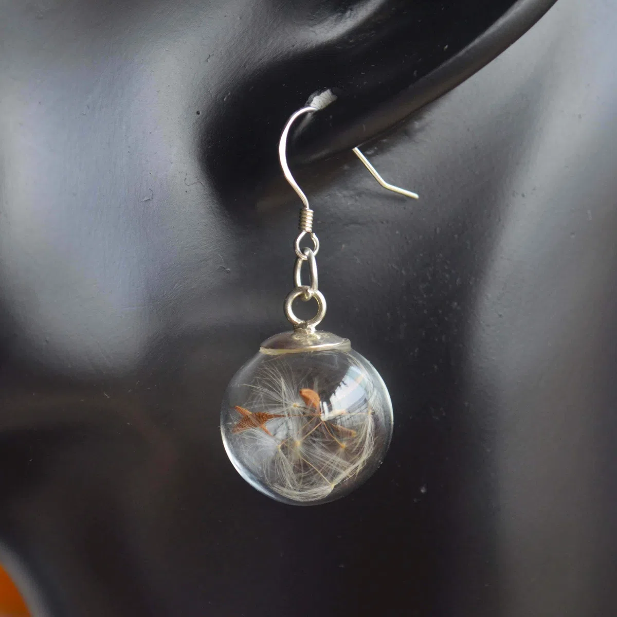 Dente di leone Esprimi un Desiderio Tarassaco Vero Fiori Vetro Palla Argento Sterling 925 Orecchini Goccia e pendenti Donna Handmade