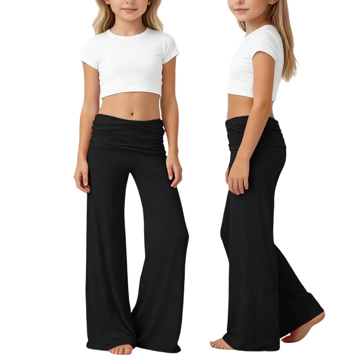 2026 Coral Pants Pantaloni da yoga da ragazza, pantaloni larghi da lounge con arricciatura, vestibilità larga, tinta unita, corallo, pantaloni da yoga, pantaloni larghi Palazzo con risvolto alto
