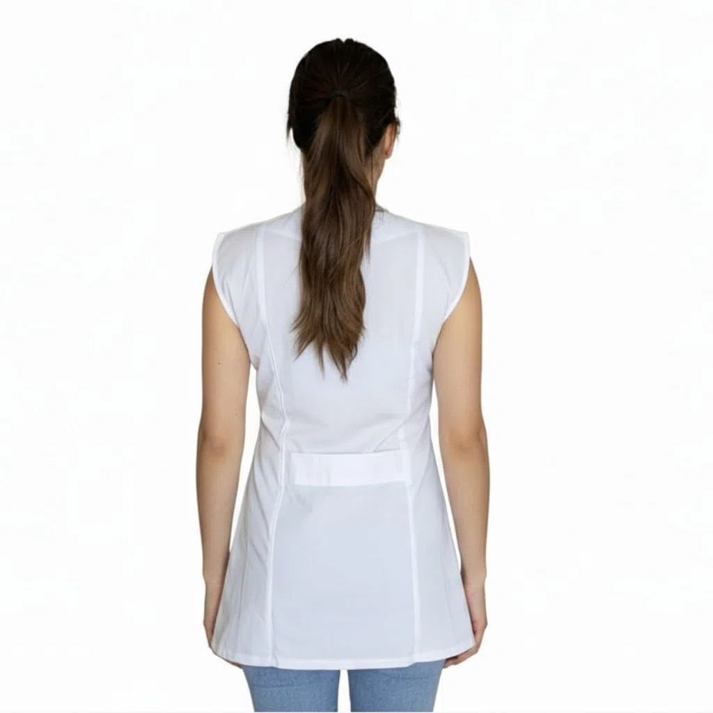 Casacca Donna con Zip, Senza Maniche, con Tasche, Bianco e Nero