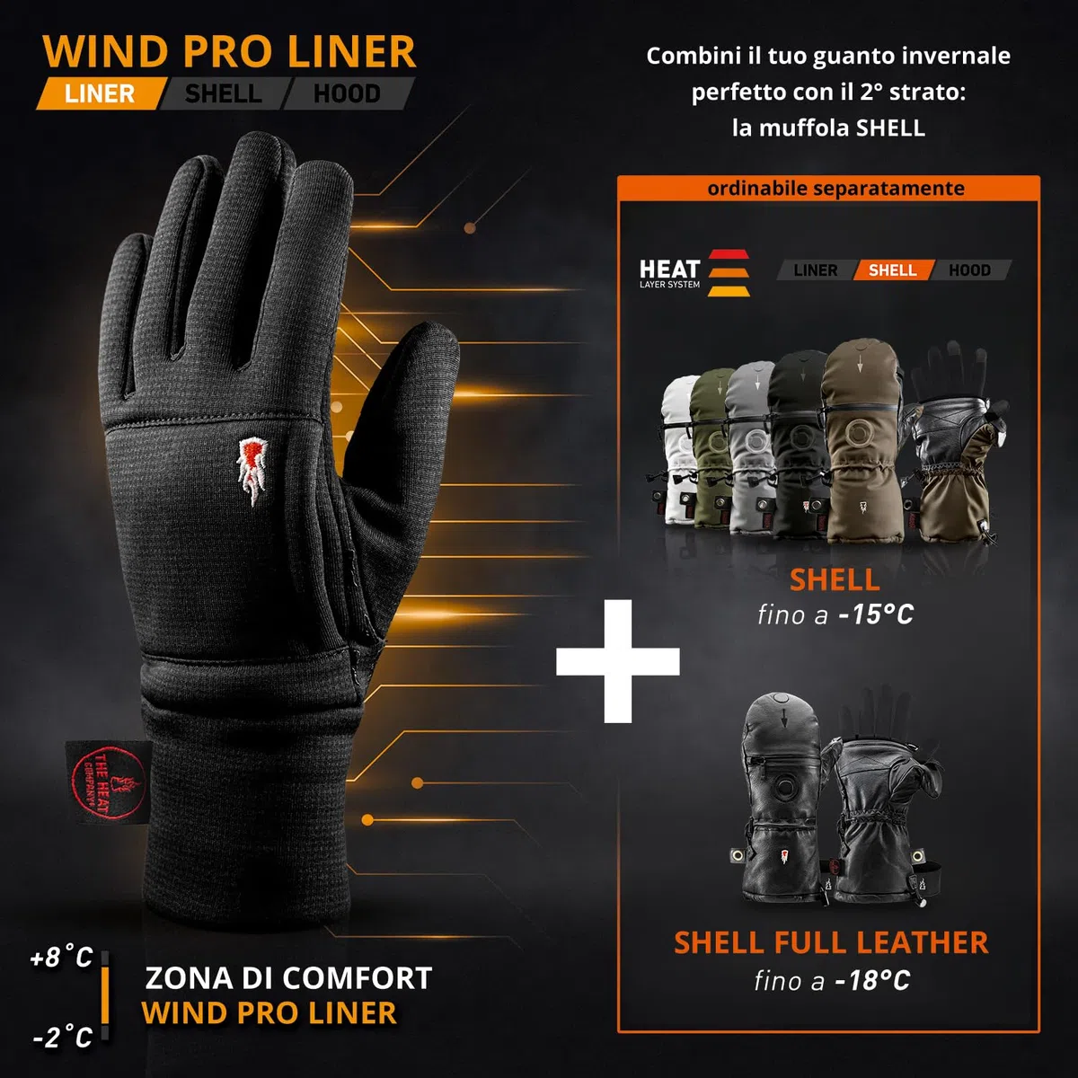 THE HEAT COMPANY – WIND PRO LINER - guanti resistenti al vento - qualità premium - guanti touch screen per donna e uomo - guanti sportivi: guanti invernali caldi per il ciclismo e la corsa