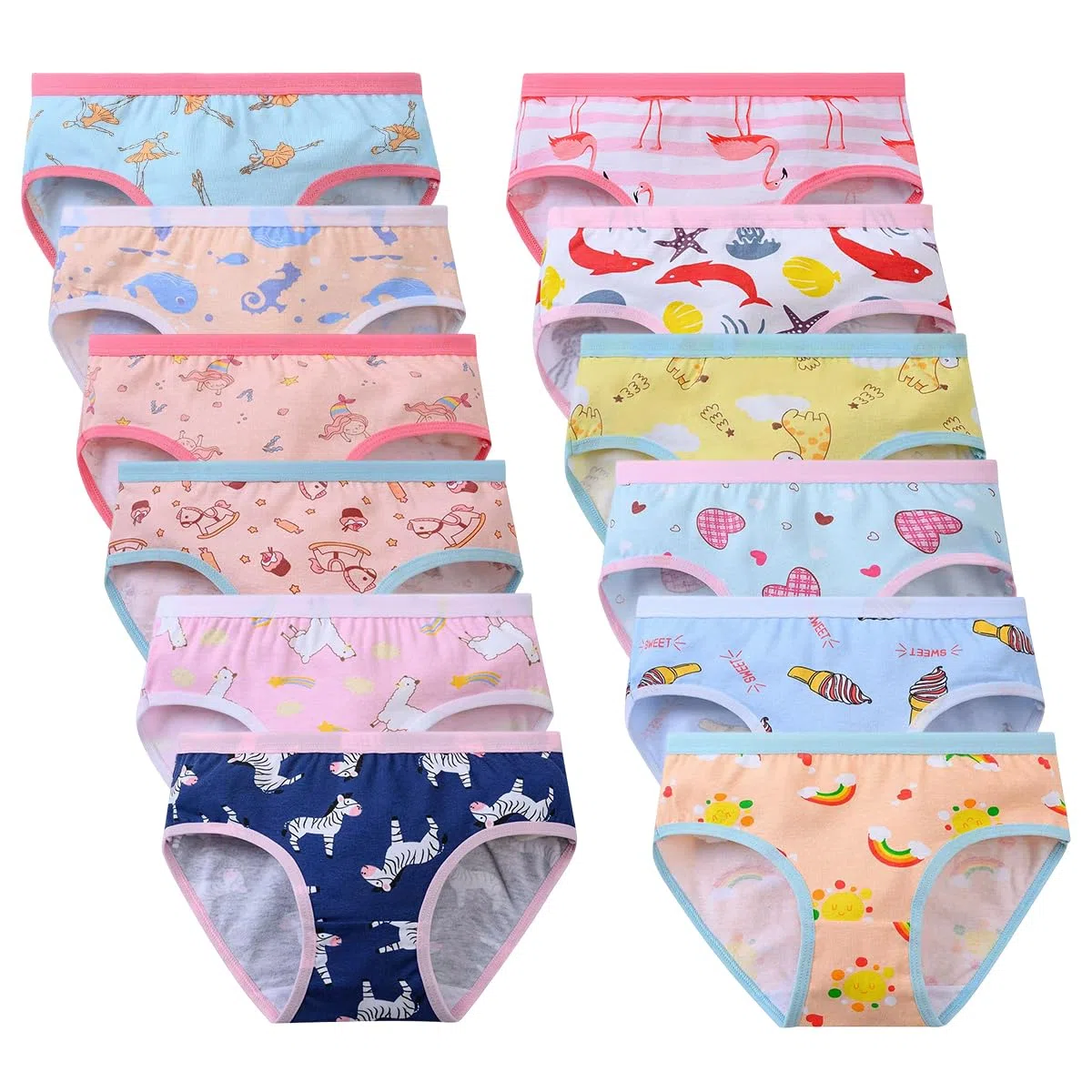 Confezione da 12 Mutandine per Bambine 100% Cotone Mutandine Intimo per Neonati (2-12 Anni)