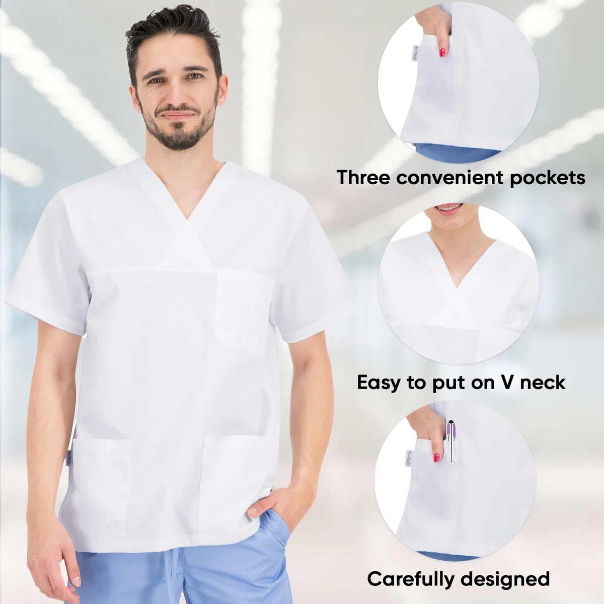 B-well ANGEL Casacca Medico Unisex Divisa Infermiere Uniformi Sanitarie Regular Fit a Manica Corta Scollo V