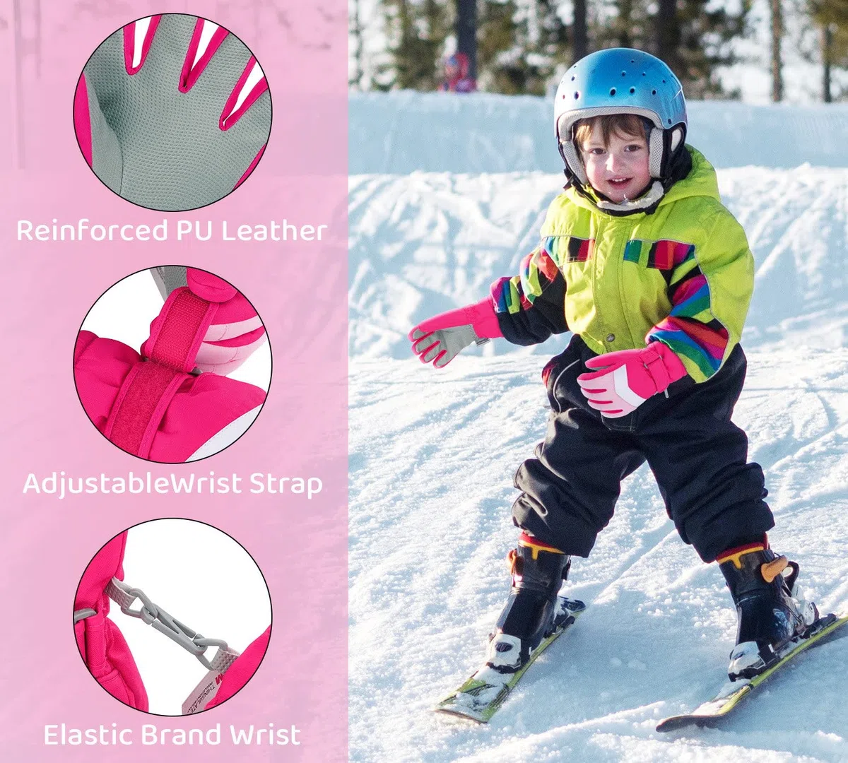 Homord Guanti Neve Bambina Unisex Guanti Impermeabili Bambino Guanti Invernali Termici Bambino per Slittino Snowboard Pattinaggio Ciclismo Corsa 3-13 Anni