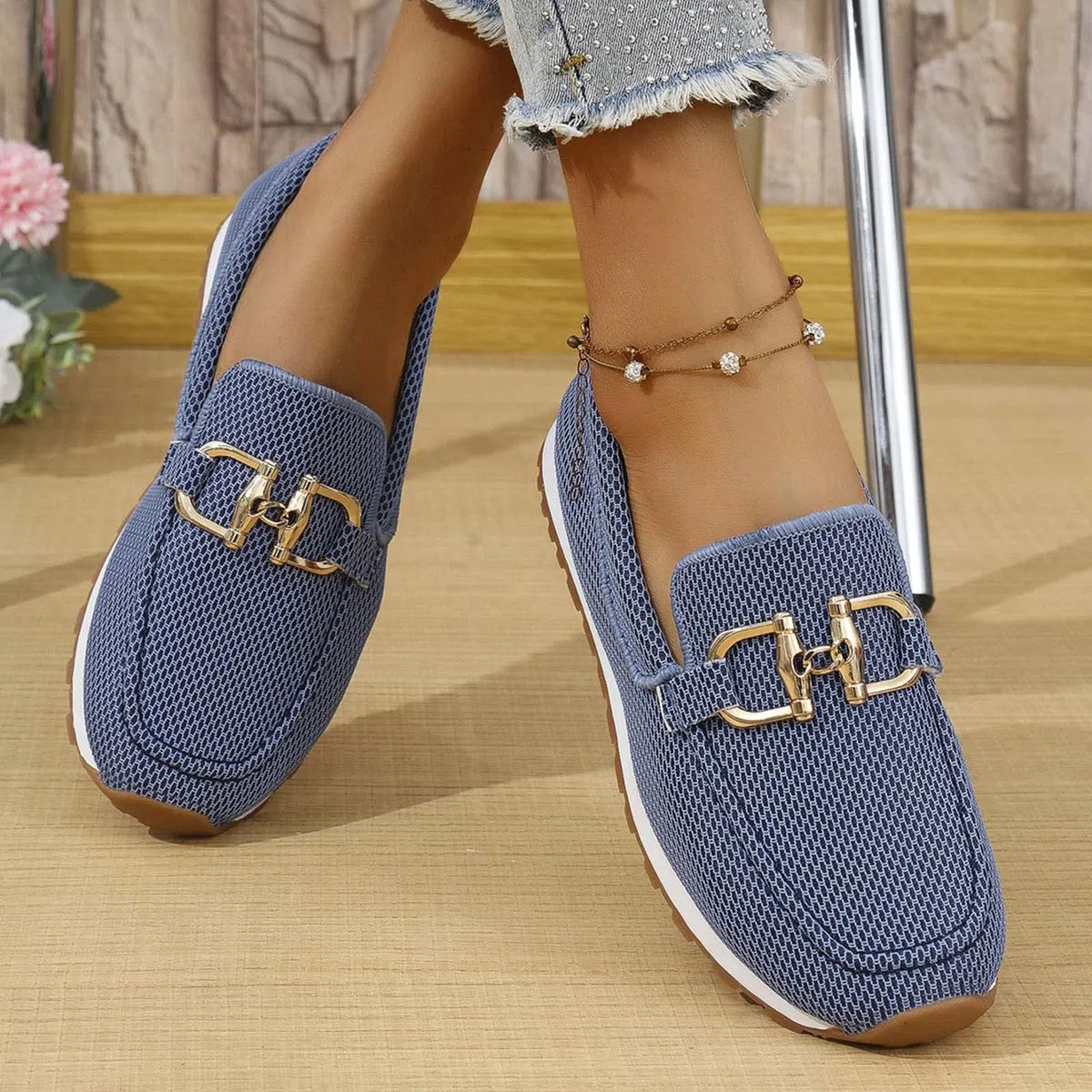 Loafer - Scarpe basse da donna con fibbia in metallo, comode mocassini, da lavoro, da donna, slippers on Loafers, per il tempo libero
