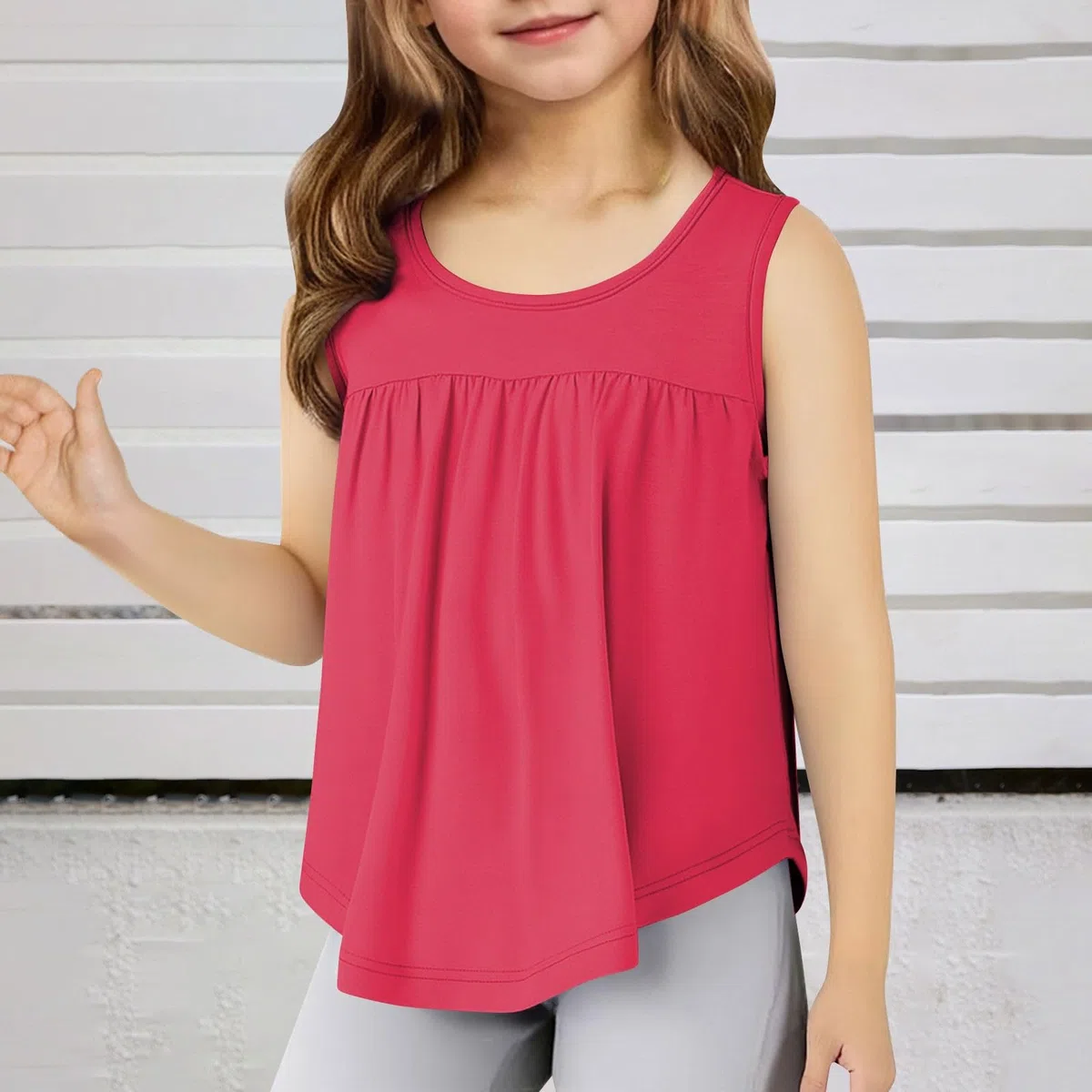 Canottier Bambina, Top Bambina Canotta Casual Senza ManichTinta Unita per IndossarTutti I Giorni a Scuola per LAttività All'Aperto Como Ed Elasticizzata con Scollo Rotondo per dai 4 Ai 14 Anni