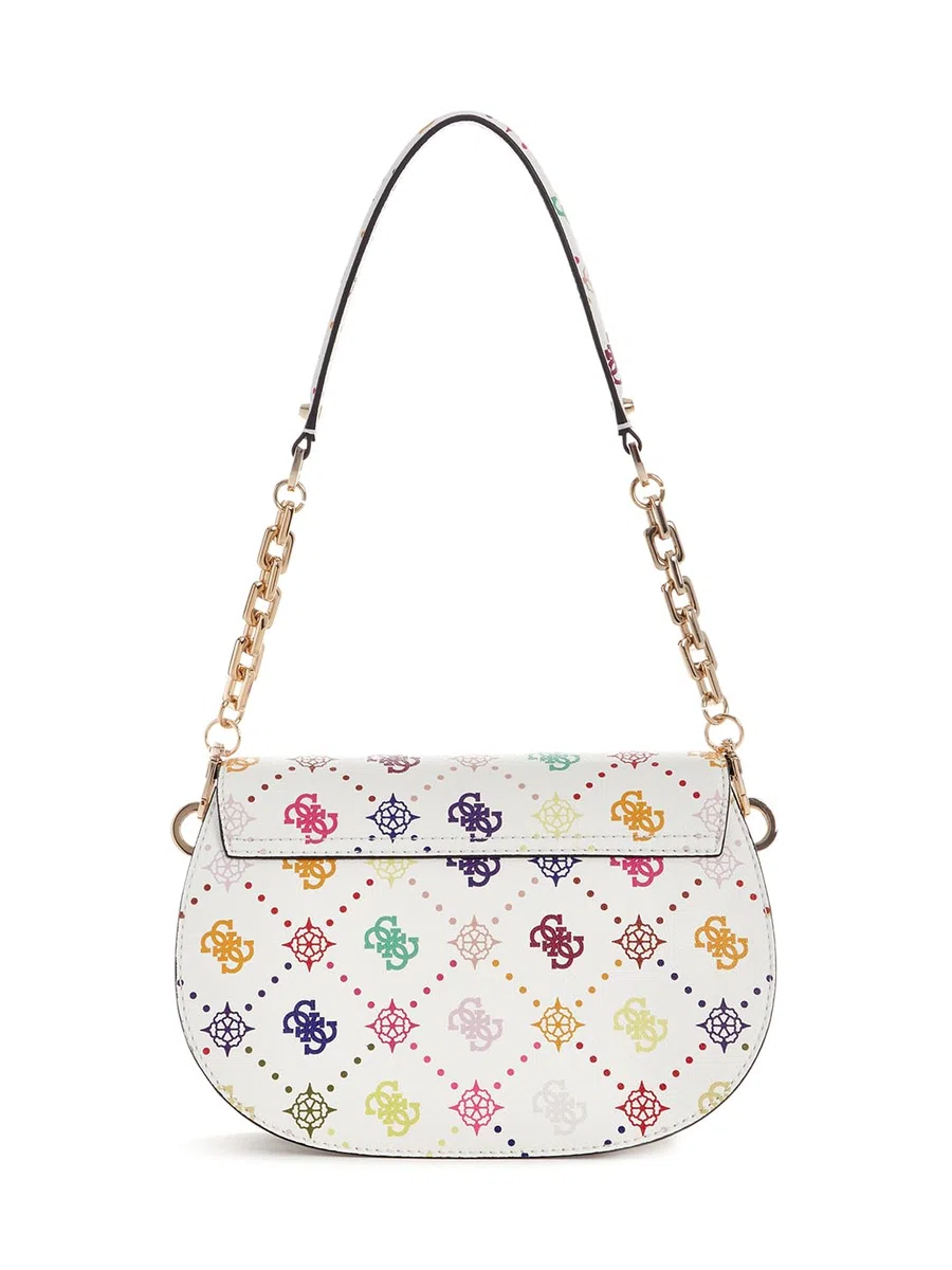 GUESS borsa a tracolla Emelie Logo Flap Shoulder Bag Multi Logo bianco