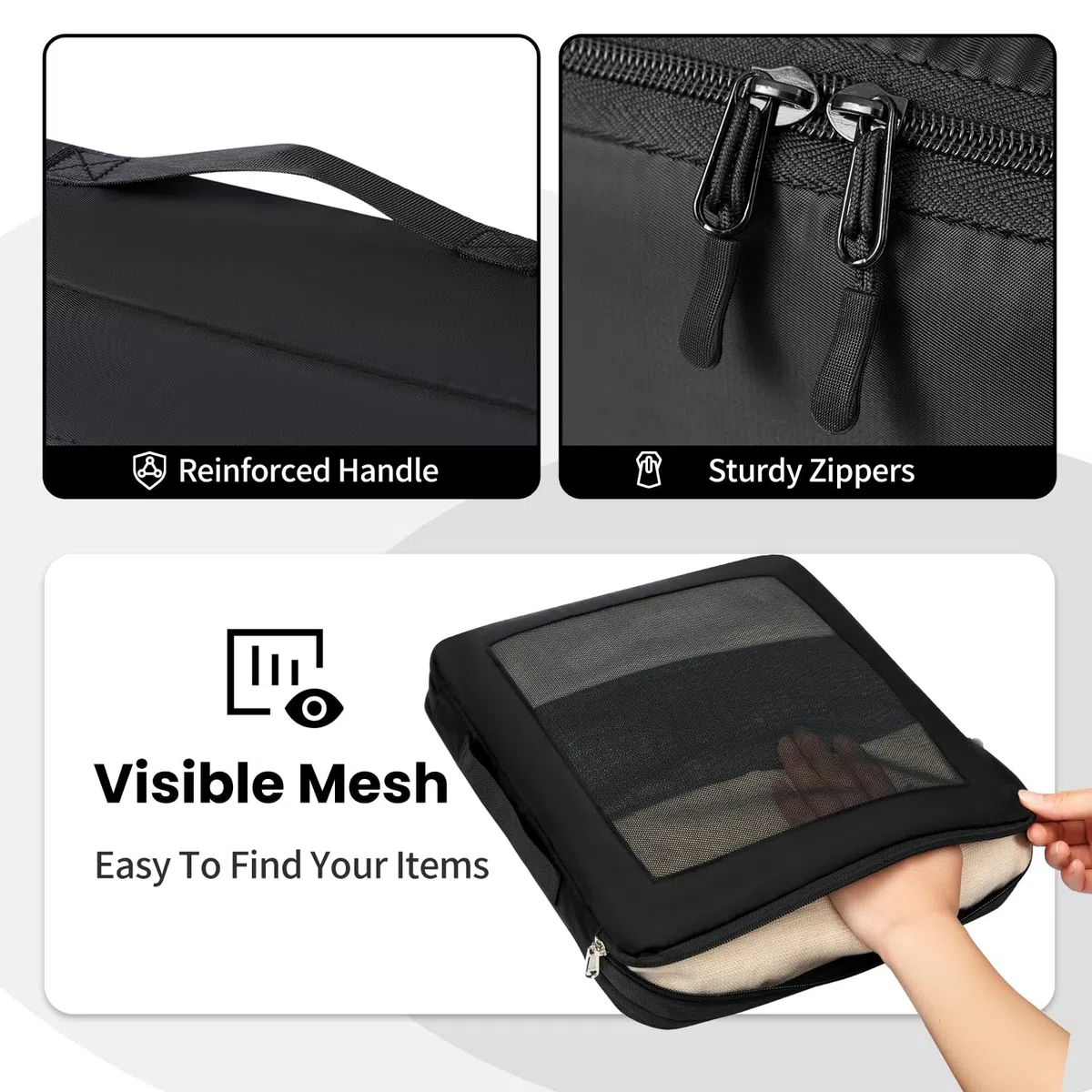 Cubi da viaggio per valigia, set da 10, organizer leggeri per bagagli Cubi da viaggio per accessori da viaggio - Nero