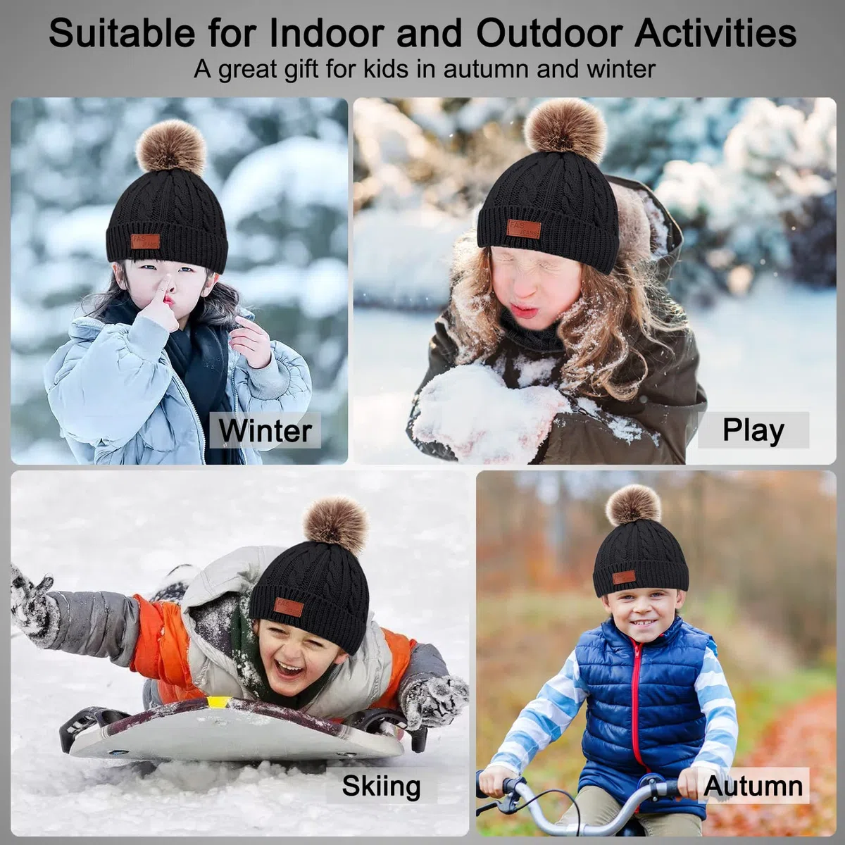 Baynetin 3 Pezzi Bambini Inverno Beanie Cappello Sciarpa Guanti Set Termico Maglia Crochet Spessa Pom Kids Beanie Cappello Sciarpa per 1-5 Anni Ragazzi Ragazze