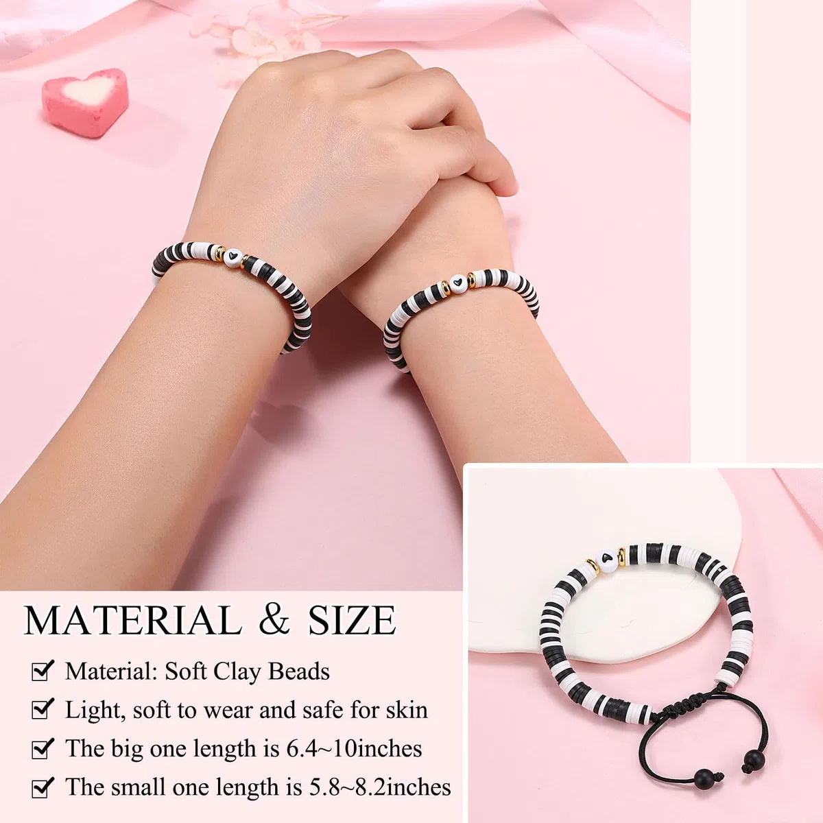 WATEFOER Ritorno A Scuola Bracciale Regalo Braccialetto Madre Figlia Primo Giorno Di Scuola Regali Per Ragazze Ragazzi Bracciale Set Di Braccialetti Con Charm Abbinati (Nero e bianco)