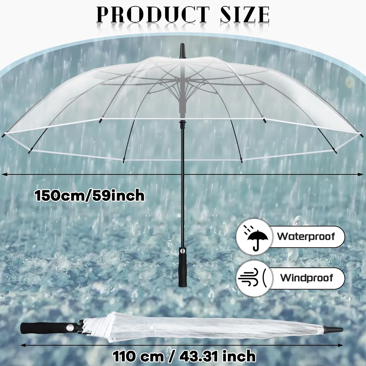 Weewooday 2 Pezzi Ombrelli Trasparenti Grande XXL Automatico Elegante con Pulsante Ombrello da Sposa Antivento Impermeabile para Partner