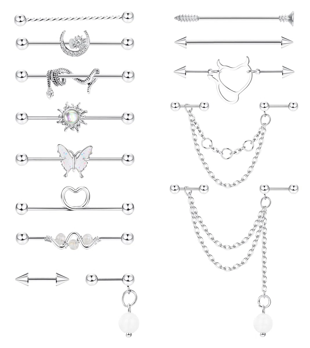 ADRAMATA 14G 16G Industrial Piercing Acciaio Chirurgico Industrial Piercing Orecchini Donna Uomo Industriale Orecchini Piercing Cartilagine Helix Piercing Oro Argento Industrial Piercing Gioielli