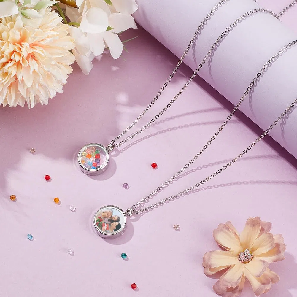 UNICRAFTALE Set di 2 medaglioni con collana da 45 cm, in acciaio inox, con medaglione galleggiante, ciondolo a forma di memoria, 15 mm, grande medaglione per cornici per la creazione di gioielli