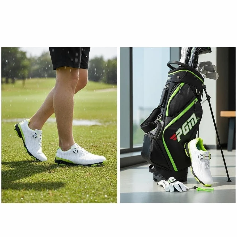 Scarpe da Golf Impermeabili Anti-Skid per Uomo con Sistema di Pizzo