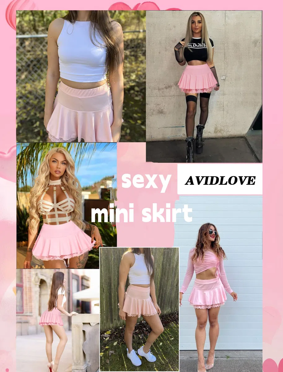 Avidlove Donna Mini Gonne Estate Solido Gonna Plissettata Pizzo Arruffato Gonna Sexy Plissettata Corta