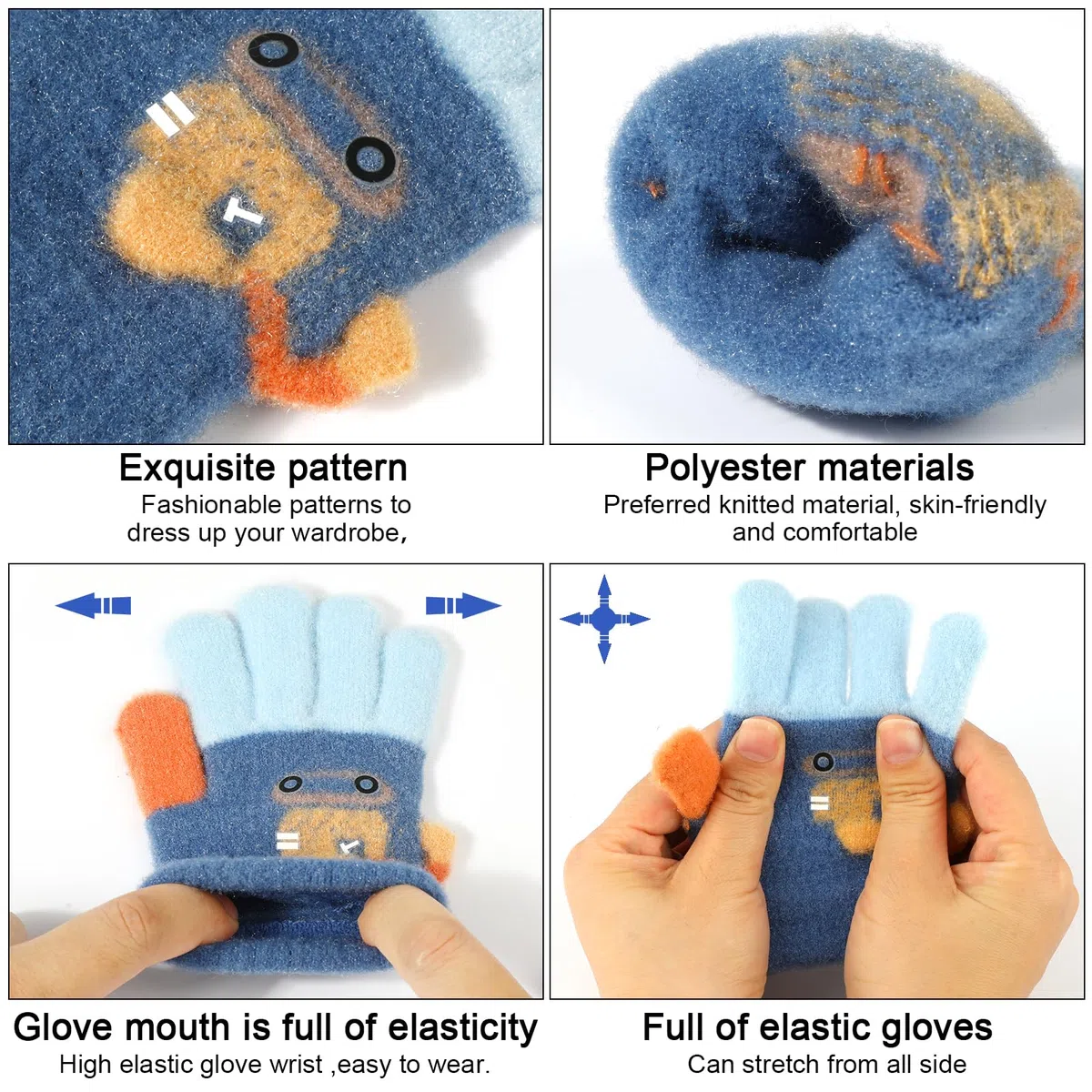 QKURT 3 Paia Guanti Magici per Bambini, Guanti Invernali in Maglia Guanti per Bambini Elastici Guanti Termici con Dita Intere Guanti Natalizi di Compleanno per Ragazze Ragazzi da 1 a 5 Anni