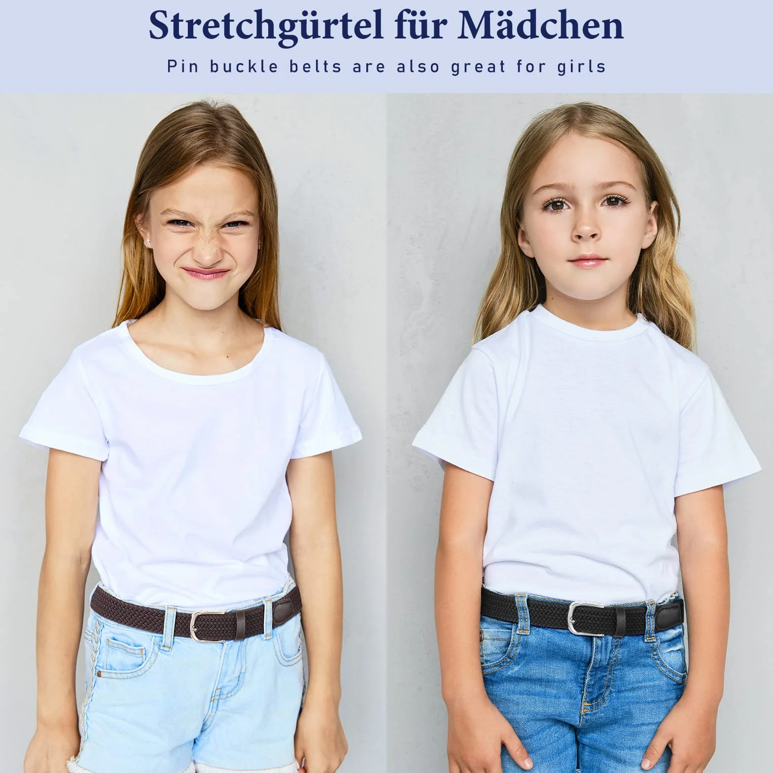 Kajeer Bambini Cintura elastica intrecciata per bambini e bambine - 2 pezzi Unisex Cintura intrecciata Cintura in tessuto elasticizzato per pantaloni jeans