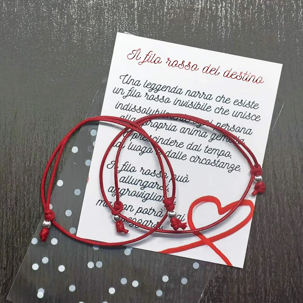 Bracciale con filo rosso del destino (2), Cotone e argento sterling