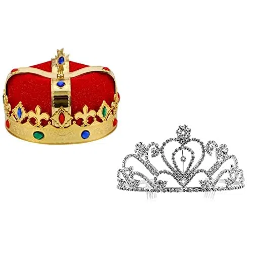 2 corone da re e corona da regina con gioiello reale per compleanno, Halloween, cosplay, feste, balli studenteschi